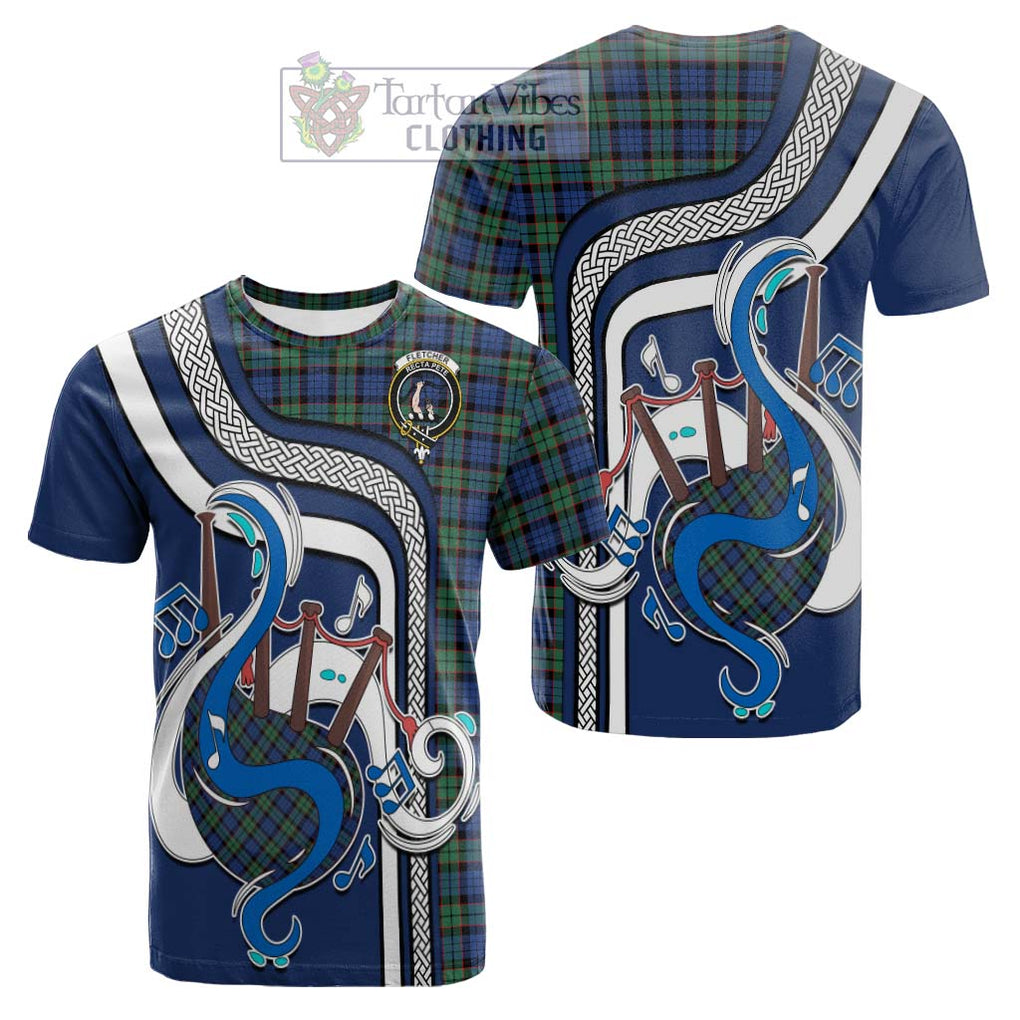 Tartan Vibes Clothing Fletcher Ancient Tartan Cotton T-shirt with Epic Bagpipe Style