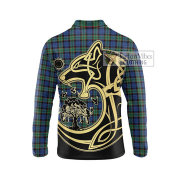 Fletcher Ancient Tartan Long Sleeve Polo Shirt with Family Crest Celtic Wolf Style