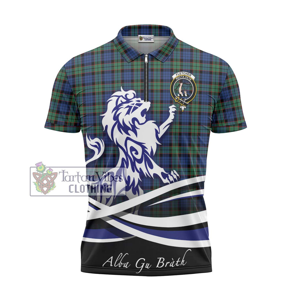 Fletcher Ancient Tartan Zipper Polo Shirt with Alba Gu Brath Regal Lion Emblem - Tartanvibesclothing Shop