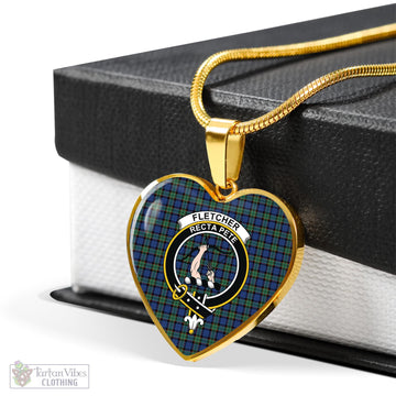 Fletcher Ancient Tartan Heart Necklace with Family Crest