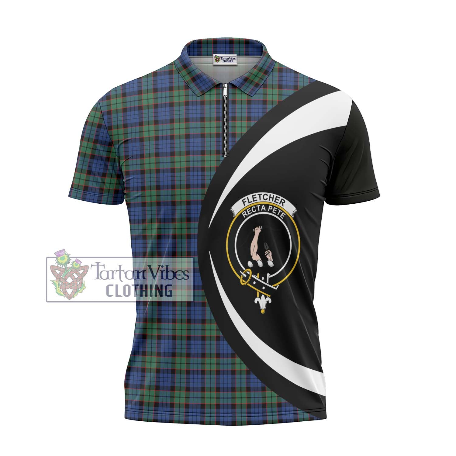 Tartan Vibes Clothing Fletcher Ancient Tartan Zipper Polo Shirt with Family Crest Circle Style