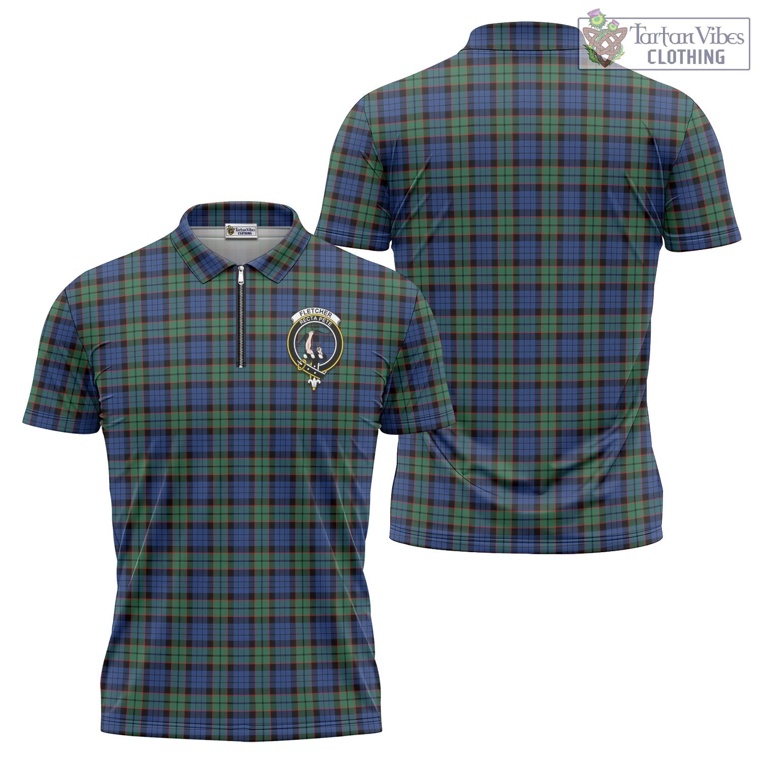 Tartan Vibes Clothing Fletcher Ancient Tartan Zipper Polo Shirt with Family Crest