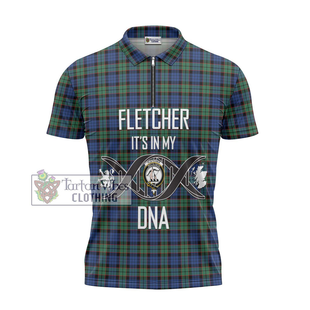 Fletcher Ancient Tartan Zipper Polo Shirt with Family Crest DNA In Me Style - Tartanvibesclothing Shop