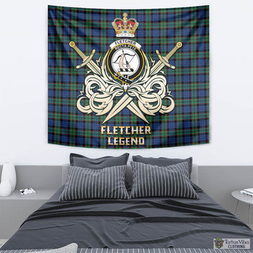 Fletcher Ancient Tartan Tapestry with Clan Crest and the Golden Sword of Courageous Legacy