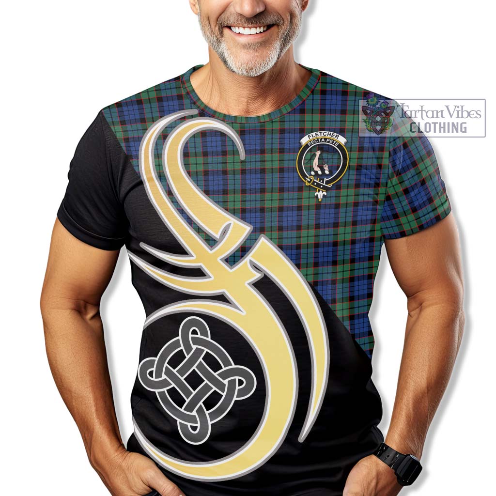 Tartan Vibes Clothing Fletcher Ancient Tartan T-Shirt with Family Crest and Celtic Symbol Style