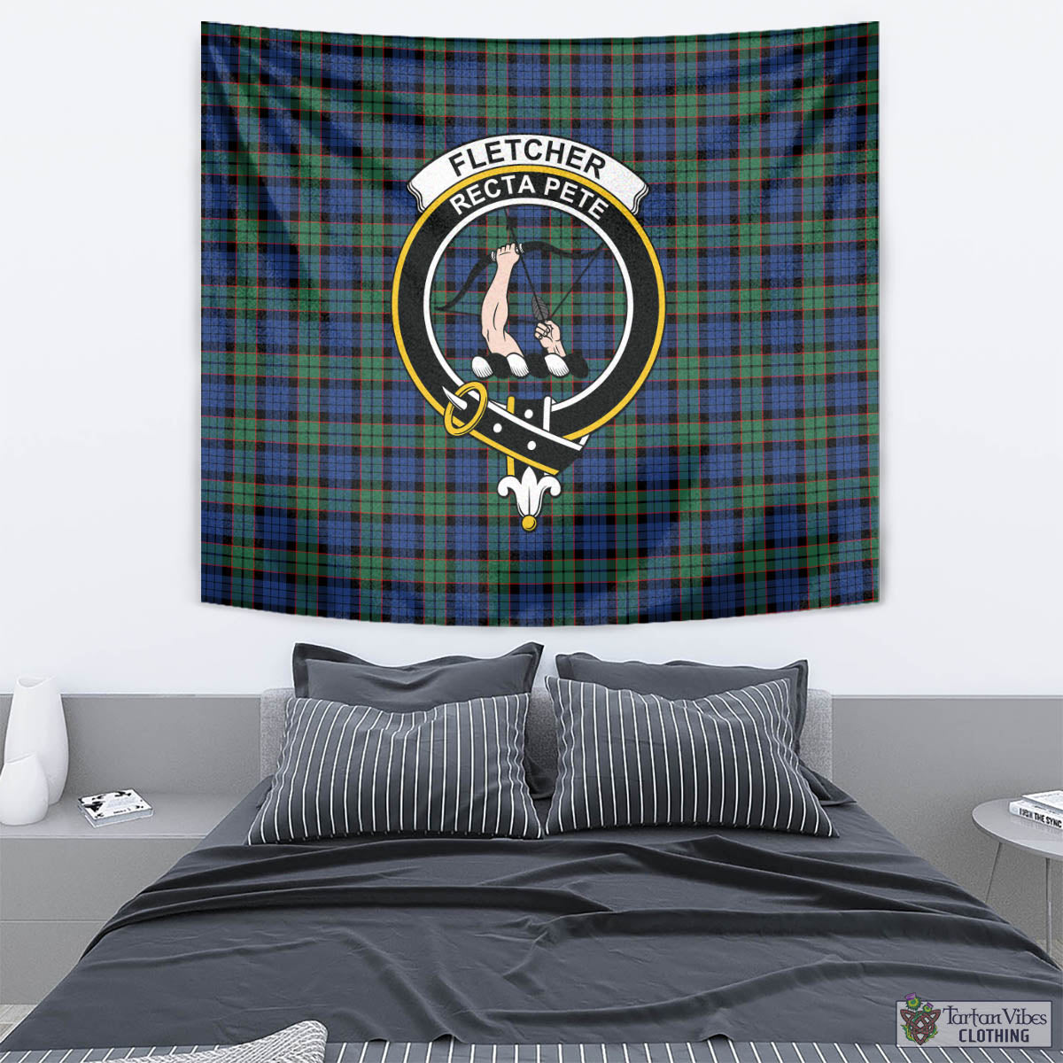 Tartan Vibes Clothing Fletcher Ancient Tartan Tapestry Wall Hanging and Home Decor for Room with Family Crest