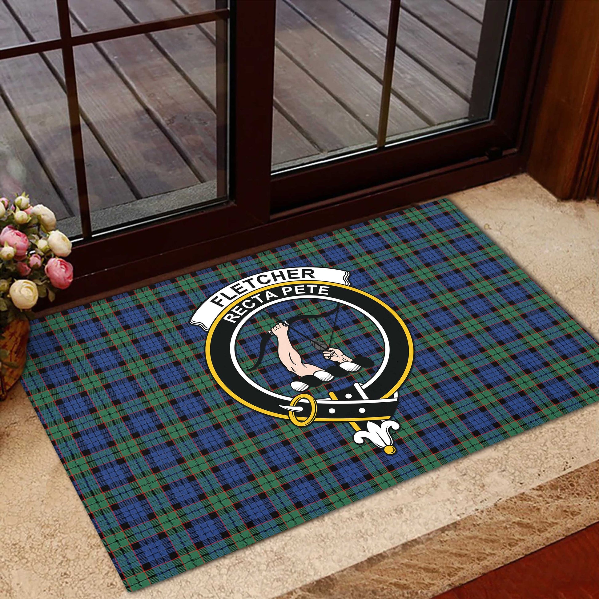 Fletcher Ancient Tartan Door Mat with Family Crest - Tartanvibesclothing