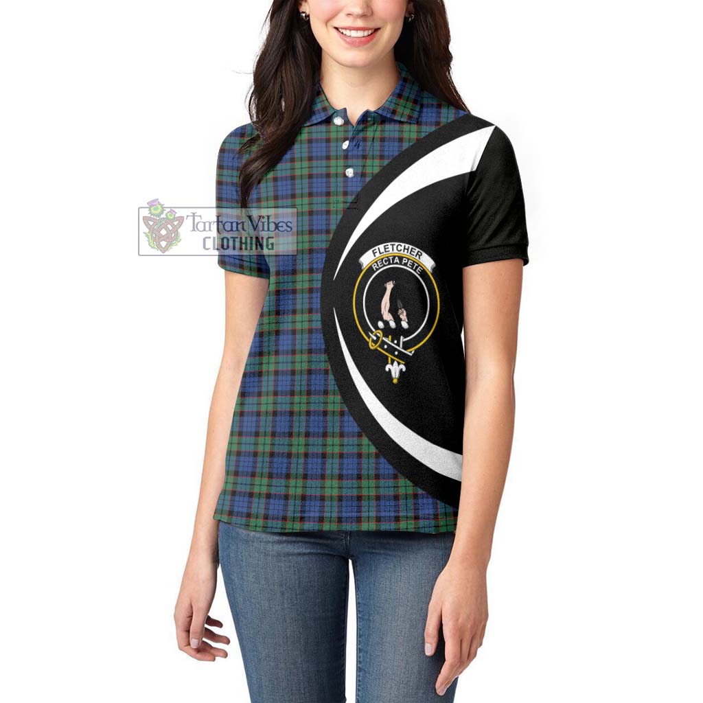 Fletcher Ancient Tartan Women's Polo Shirt with Family Crest Circle Style - Tartan Vibes Clothing