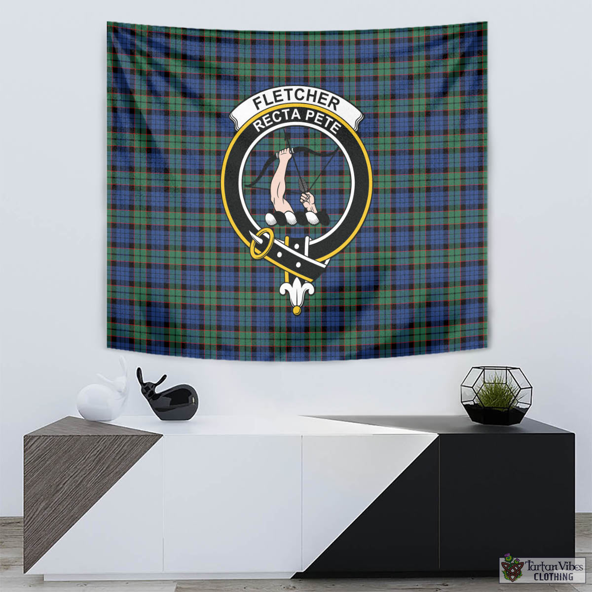 Tartan Vibes Clothing Fletcher Ancient Tartan Tapestry Wall Hanging and Home Decor for Room with Family Crest