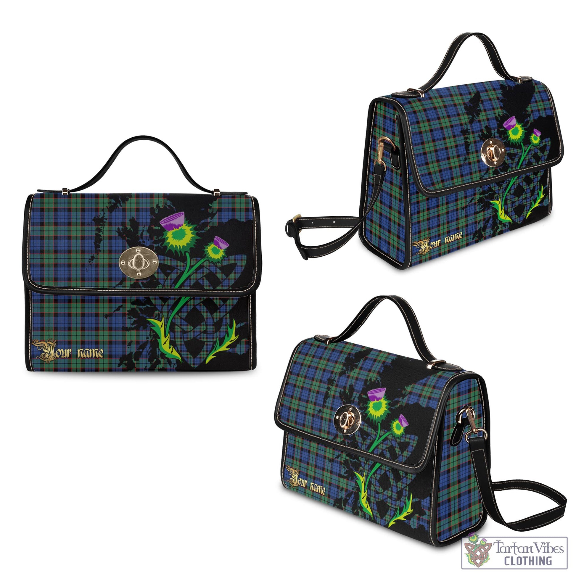 Tartan Vibes Clothing Fletcher Ancient Tartan Waterproof Canvas Bag with Scotland Map and Thistle Celtic Accents