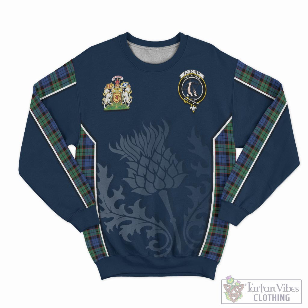 Tartan Vibes Clothing Fletcher Ancient Tartan Sweatshirt with Family Crest and Scottish Thistle Vibes Sport Style