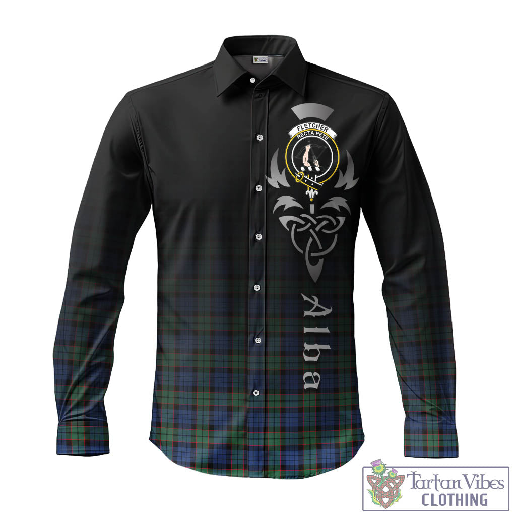 Tartan Vibes Clothing Fletcher Ancient Tartan Long Sleeve Button Up Featuring Alba Gu Brath Family Crest Celtic Inspired