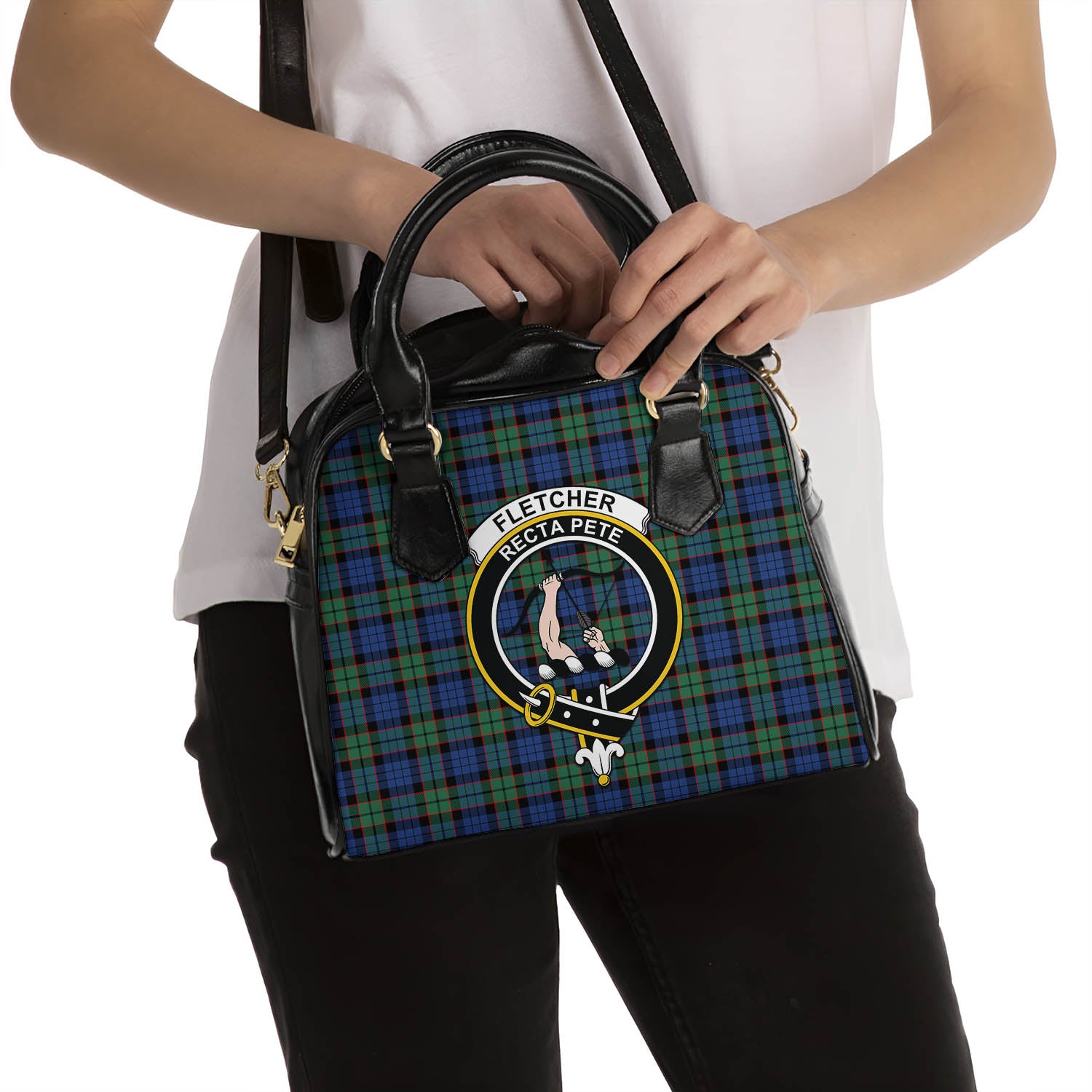 Fletcher Ancient Tartan Shoulder Handbags with Family Crest - Tartanvibesclothing