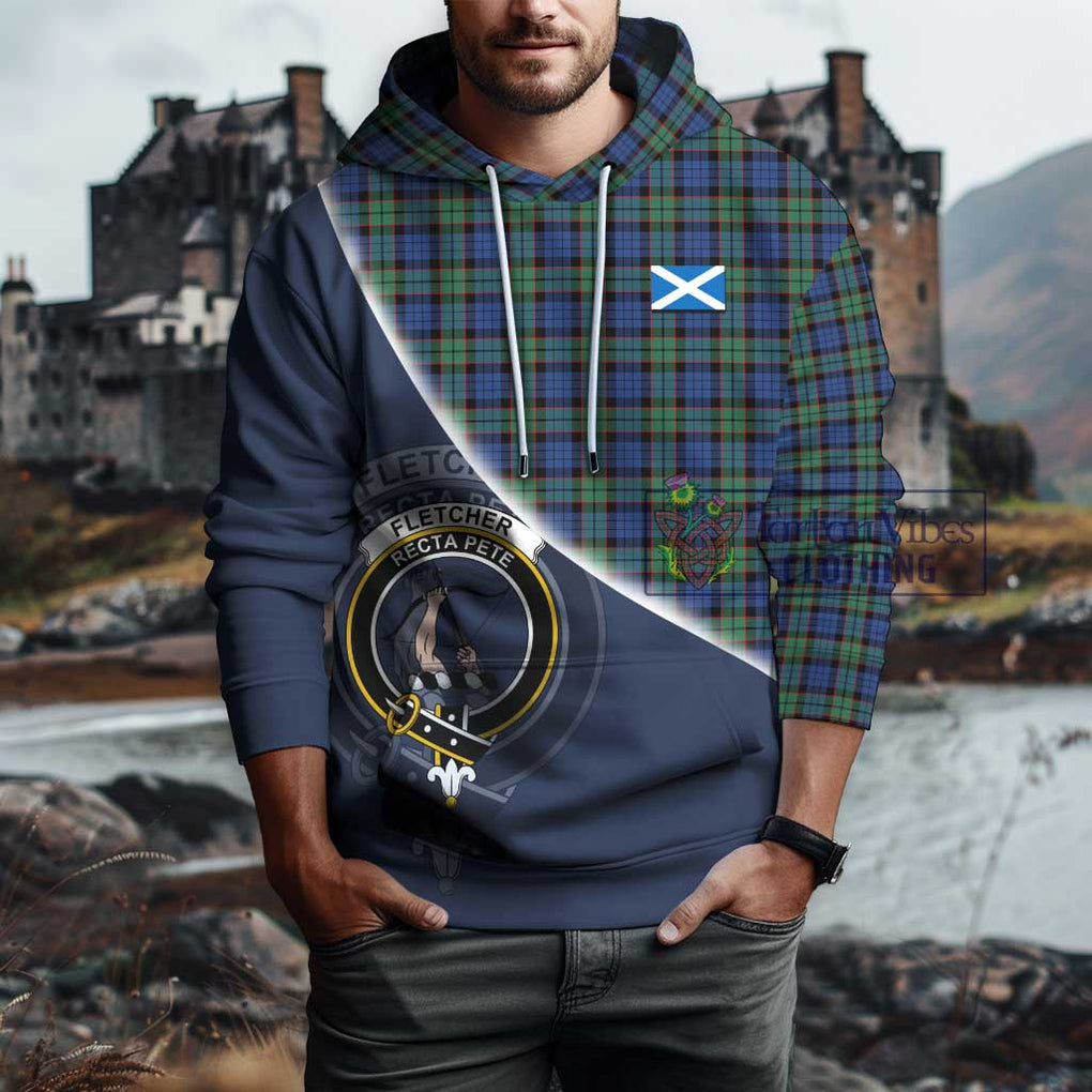 Fletcher Ancient Tartan Hoodie with Personalised National Flag and Family Crest Half Style - Tartanvibesclothing Shop