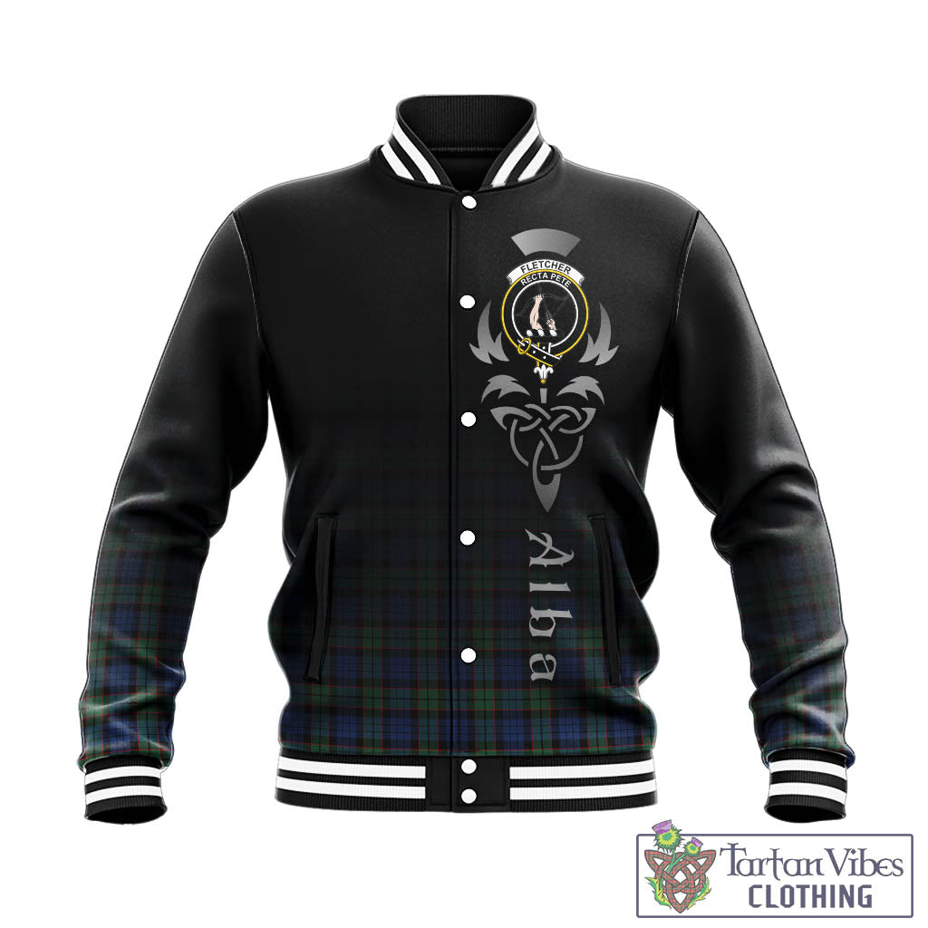 Tartan Vibes Clothing Fletcher Ancient Tartan Baseball Jacket Featuring Alba Gu Brath Family Crest Celtic Inspired