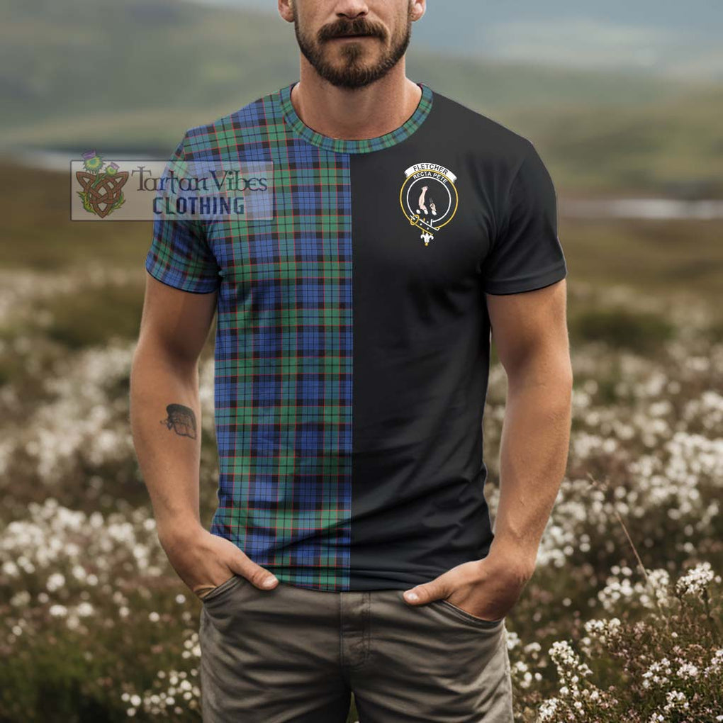 Fletcher Ancient Tartan T-Shirt with Family Crest and Half Of Me Style - Tartanvibesclothing Shop