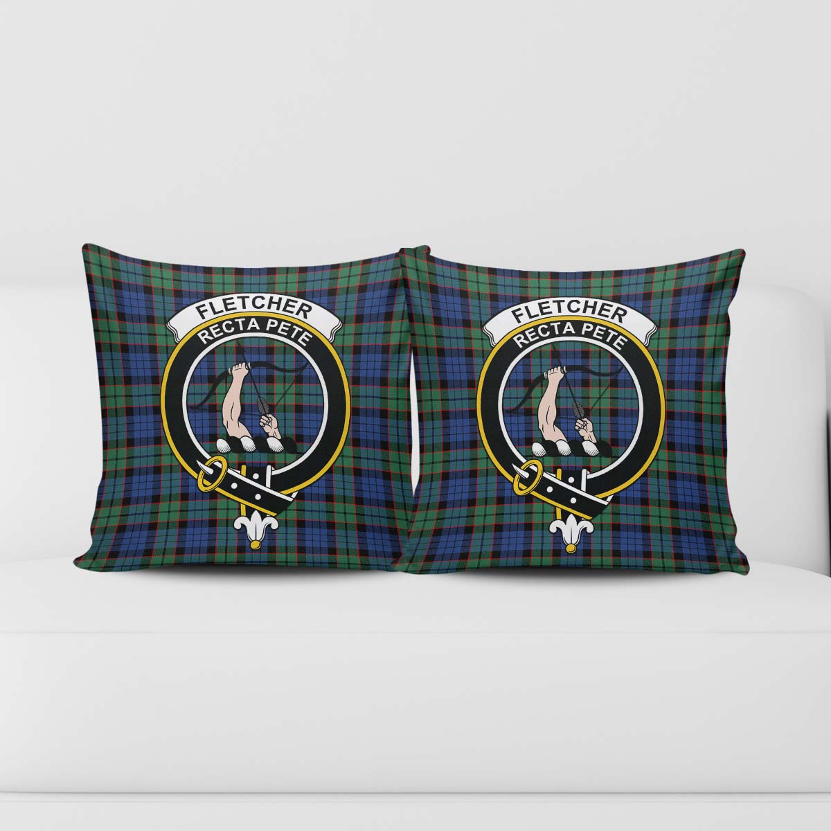 Fletcher Ancient Tartan Pillow Cover with Family Crest - Tartanvibesclothing