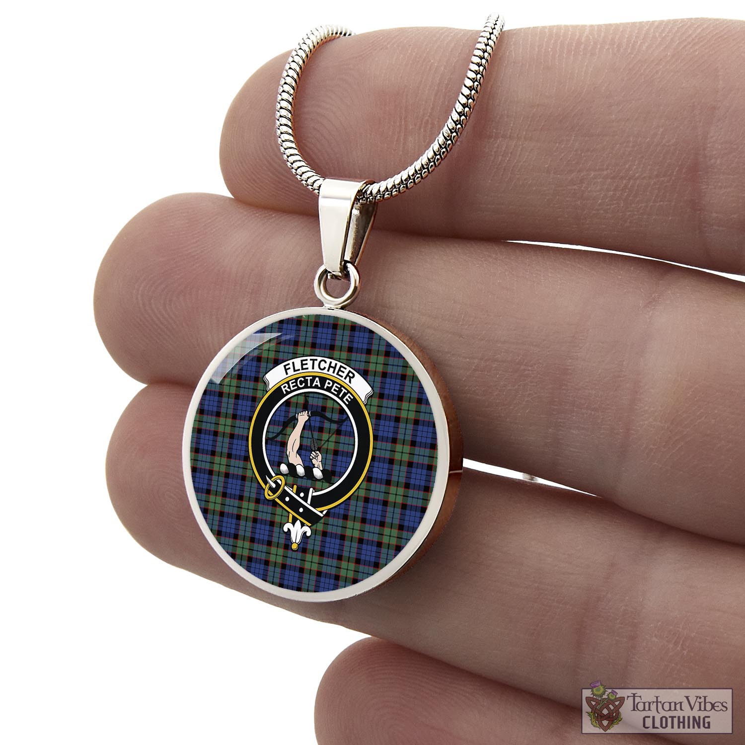 Tartan Vibes Clothing Fletcher Ancient Tartan Circle Necklace with Family Crest