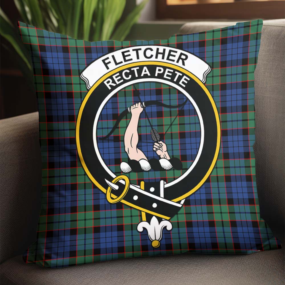 Fletcher Ancient Tartan Pillow Cover with Family Crest - Tartanvibesclothing