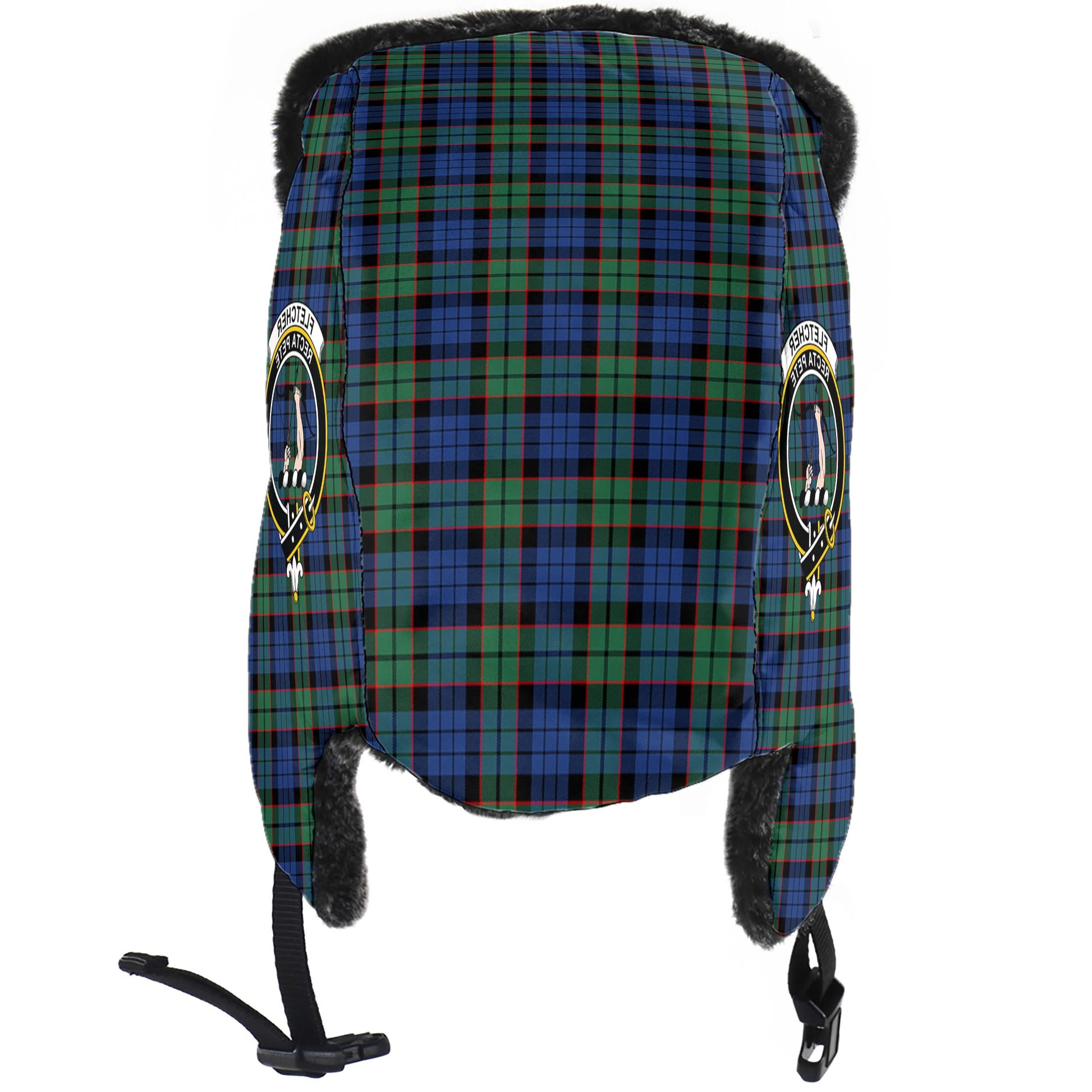 Fletcher Ancient Tartan Winter Trapper Hat with Family Crest - Tartanvibesclothing