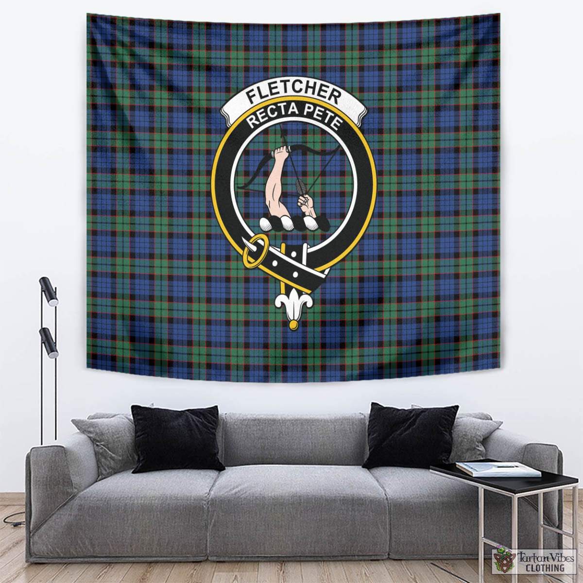 Tartan Vibes Clothing Fletcher Ancient Tartan Tapestry Wall Hanging and Home Decor for Room with Family Crest