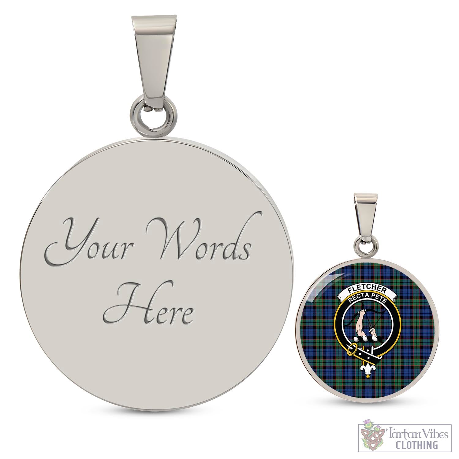 Tartan Vibes Clothing Fletcher Ancient Tartan Circle Necklace with Family Crest