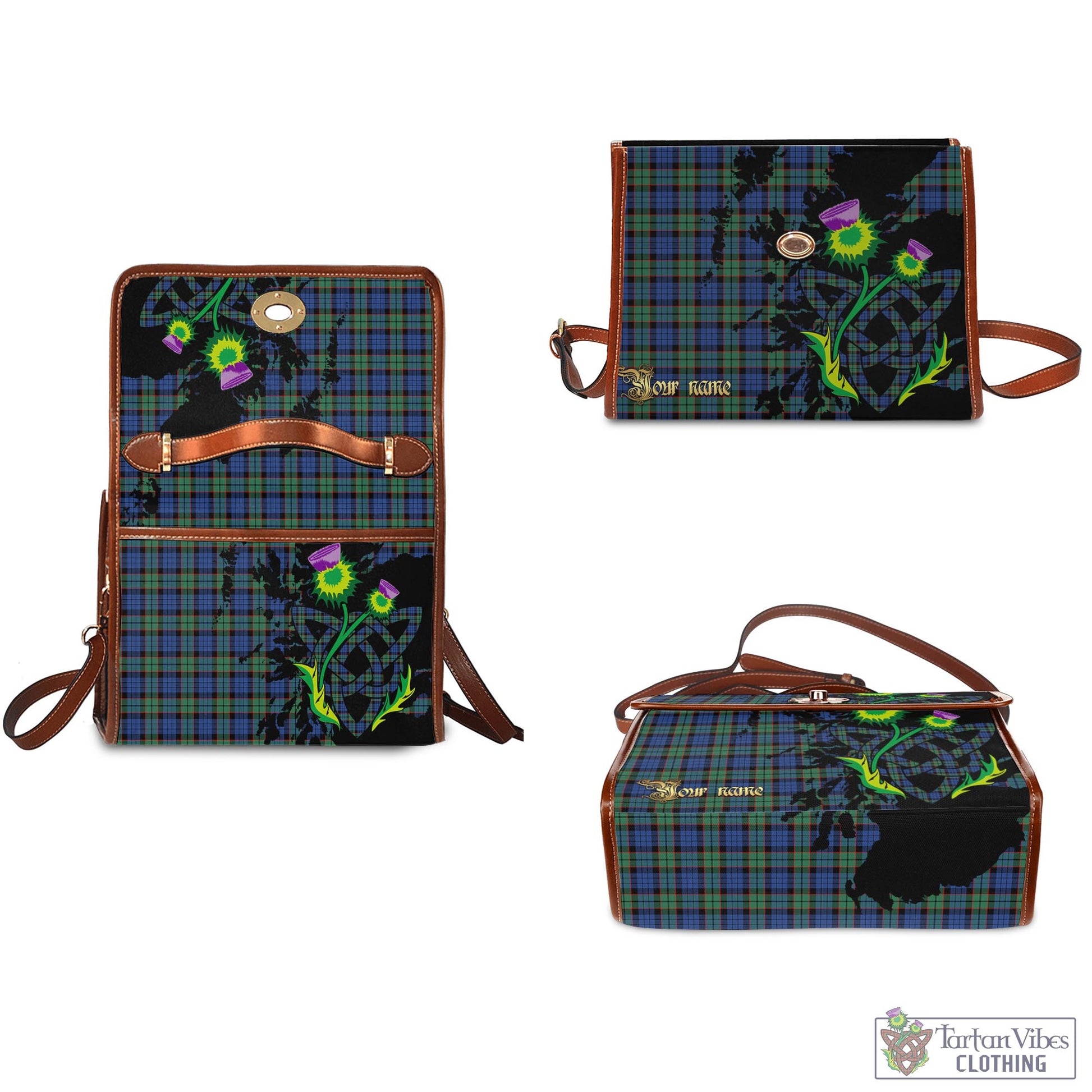 Tartan Vibes Clothing Fletcher Ancient Tartan Waterproof Canvas Bag with Scotland Map and Thistle Celtic Accents