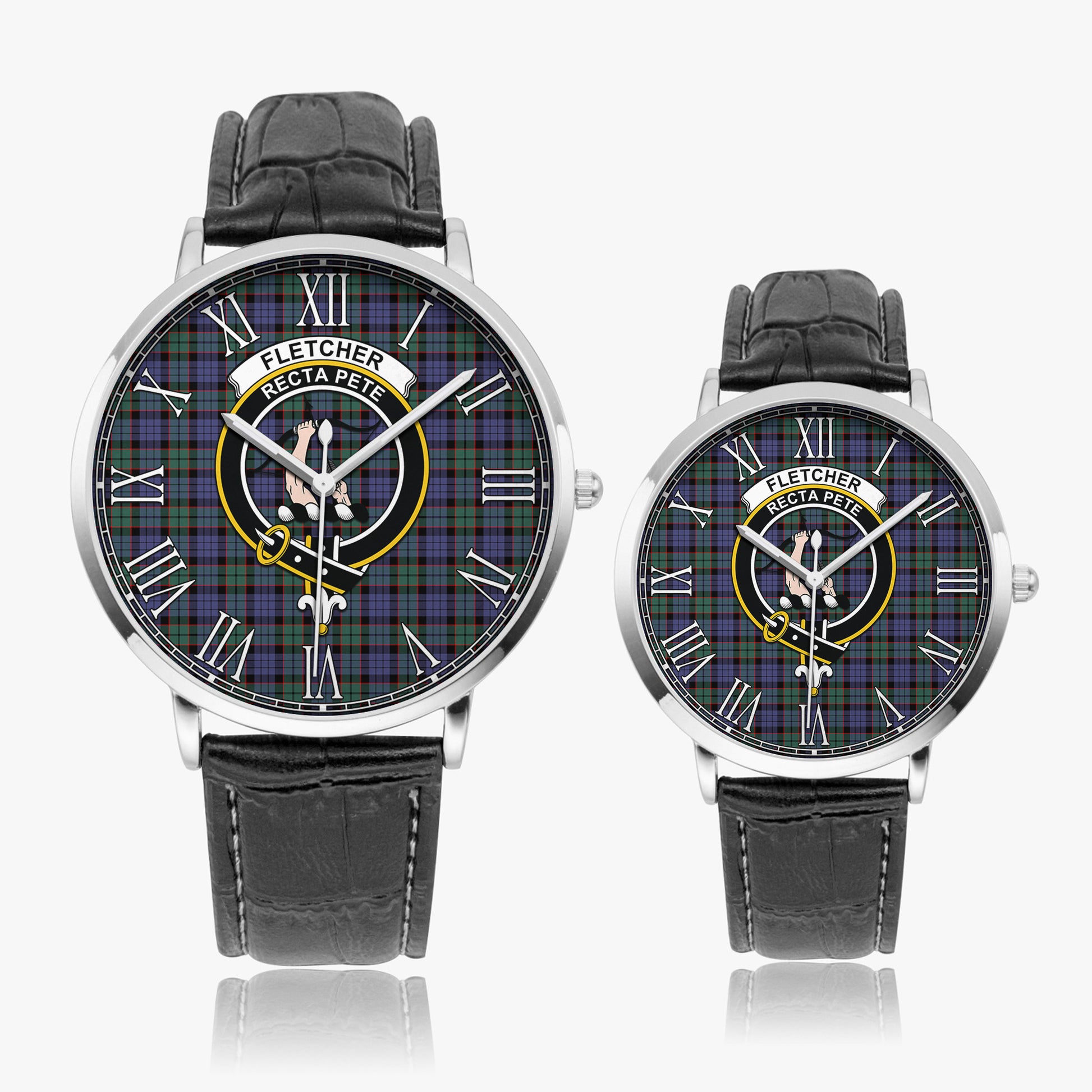 Fletcher Modern Tartan Family Crest Leather Strap Quartz Watch - Tartanvibesclothing