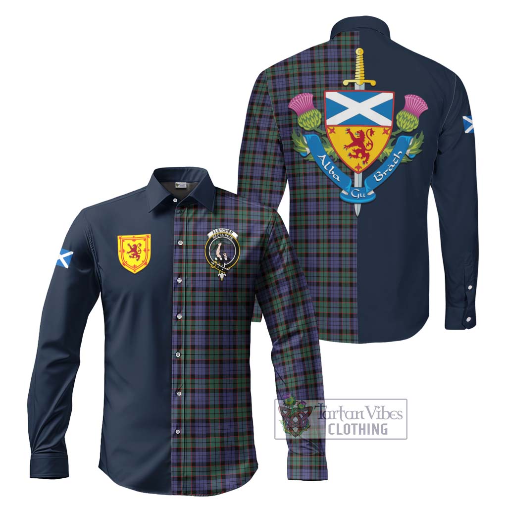 Tartan Vibes Clothing Fletcher Modern Tartan Long Sleeve Button Shirt with Scottish Lion Royal Arm Half Style