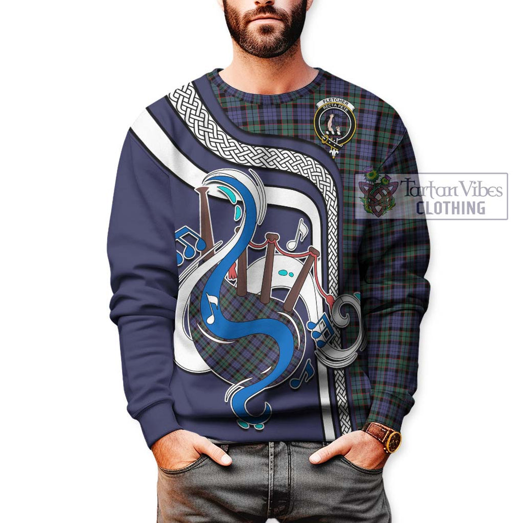 Fletcher Modern Tartan Sweatshirt with Epic Bagpipe Style Unisex - Tartanvibesclothing Shop