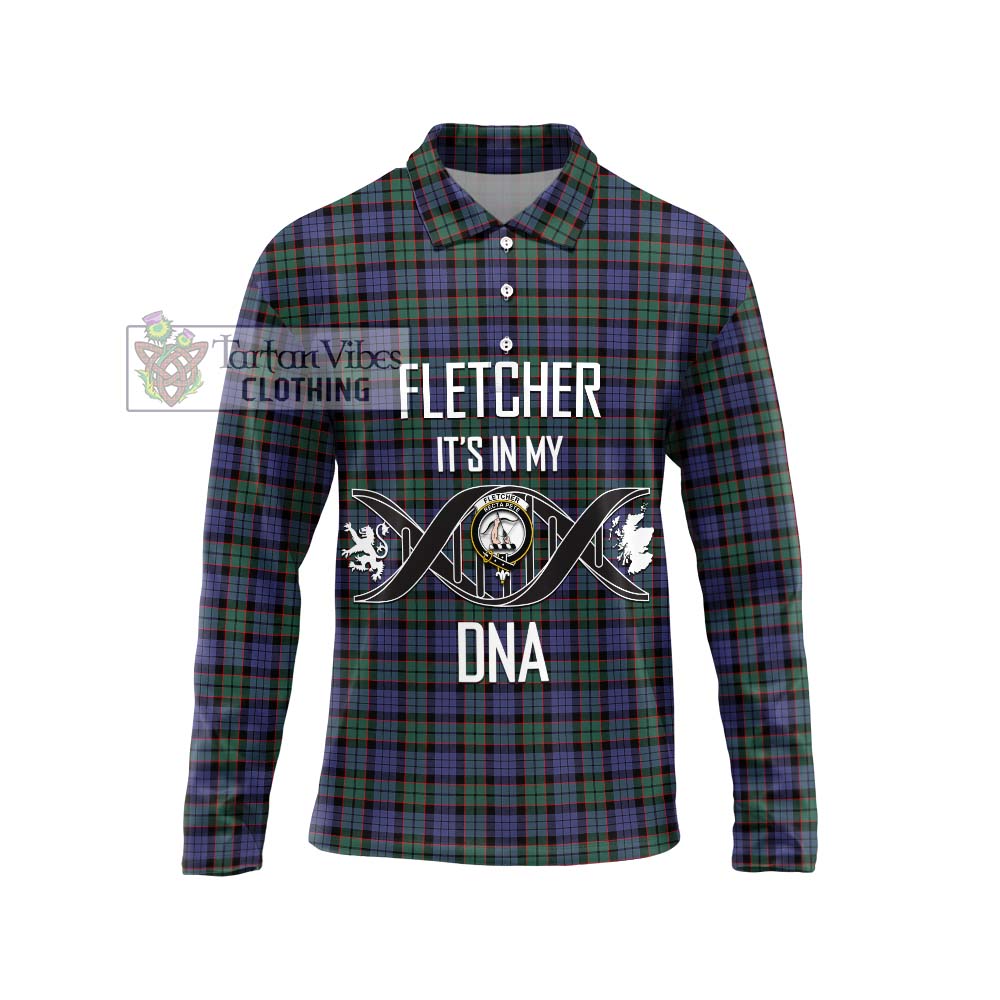 Fletcher Modern Tartan Long Sleeve Polo Shirt with Family Crest DNA In Me Style Unisex - Tartanvibesclothing Shop