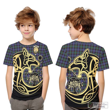 Fletcher Modern Tartan Kid T-Shirt with Family Crest Celtic Wolf Style