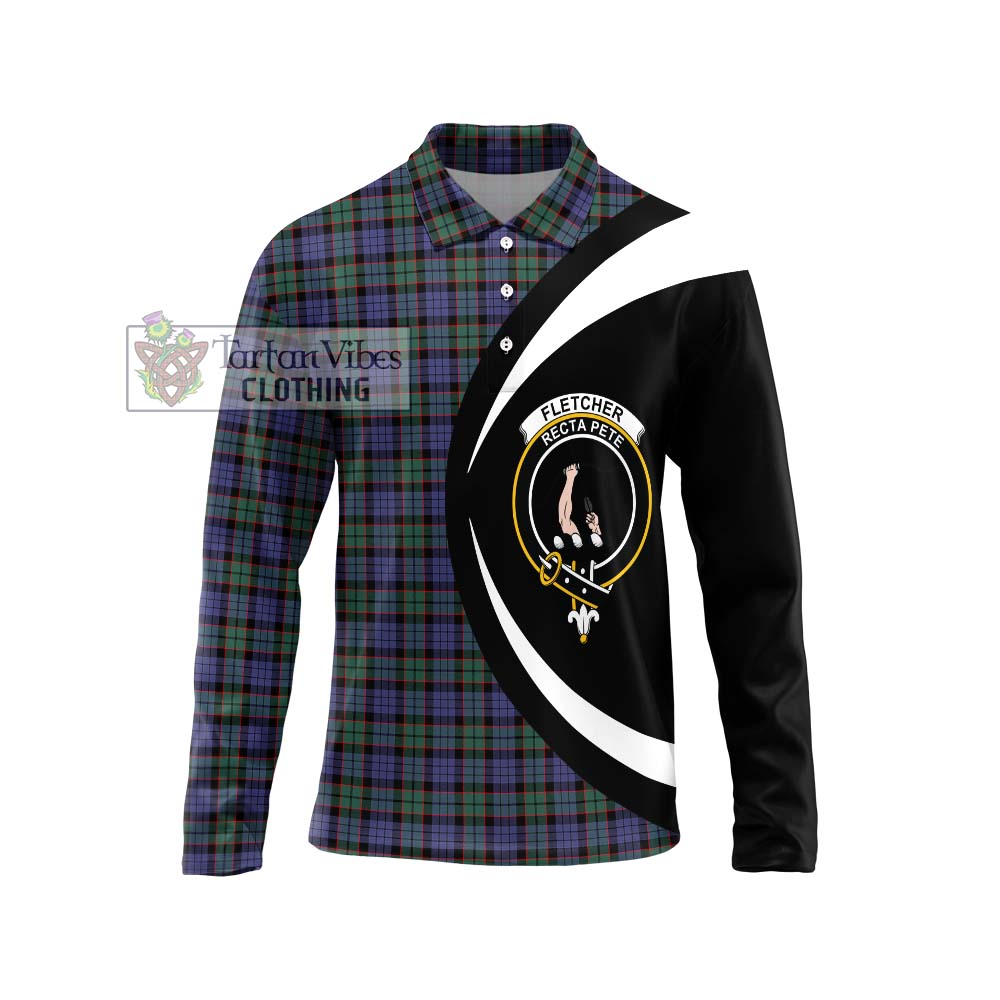 Fletcher Modern Tartan Long Sleeve Polo Shirt with Family Crest Circle Style Unisex - Tartan Vibes Clothing