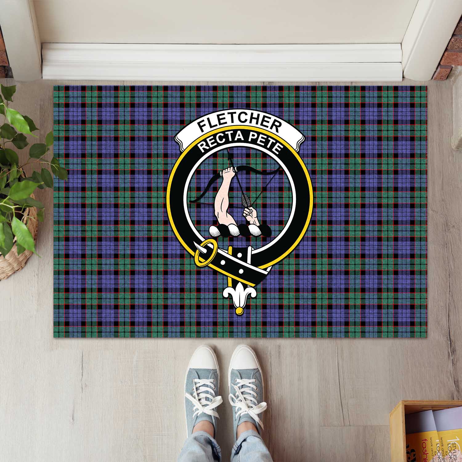 Fletcher Modern Tartan Door Mat with Family Crest - Tartanvibesclothing