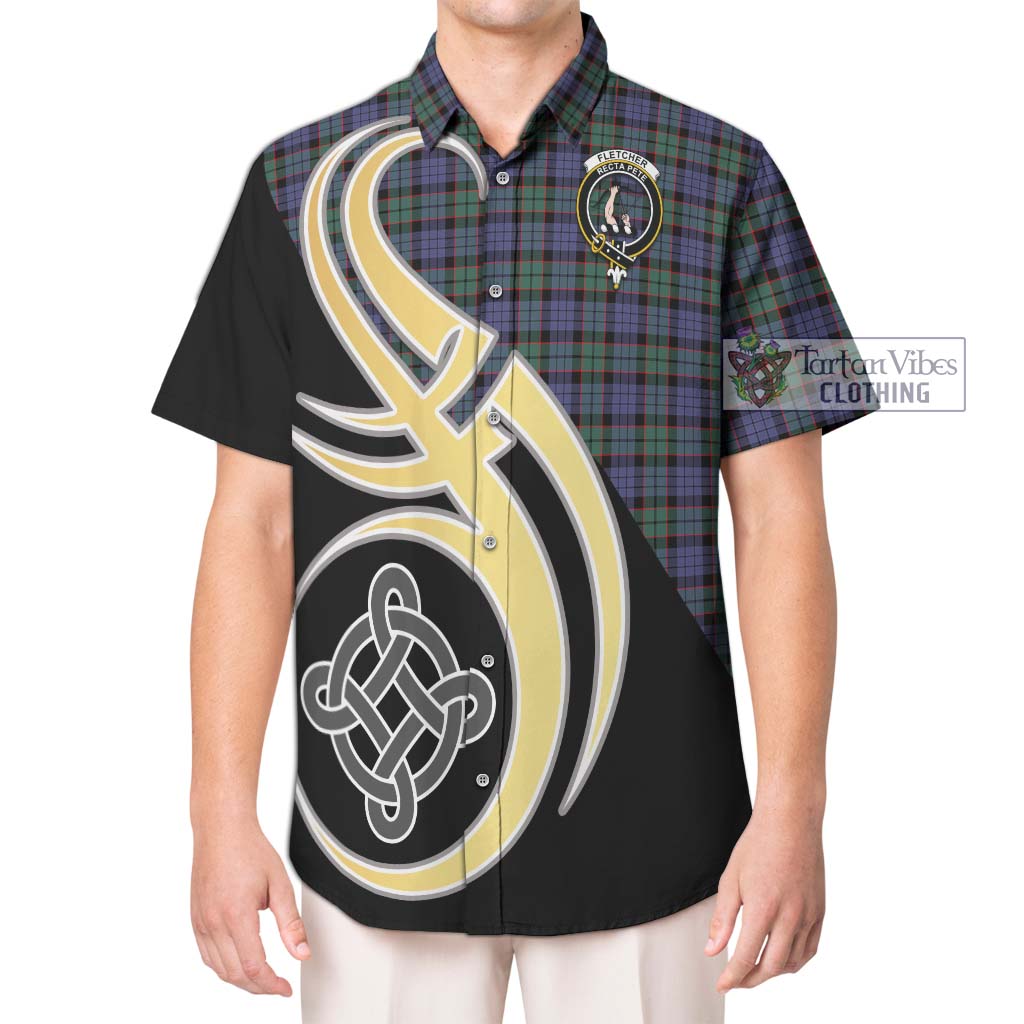 Fletcher Modern Tartan Short Sleeve Button Shirt with Family Crest and Celtic Symbol Style Kid - Tartan Vibes Clothing