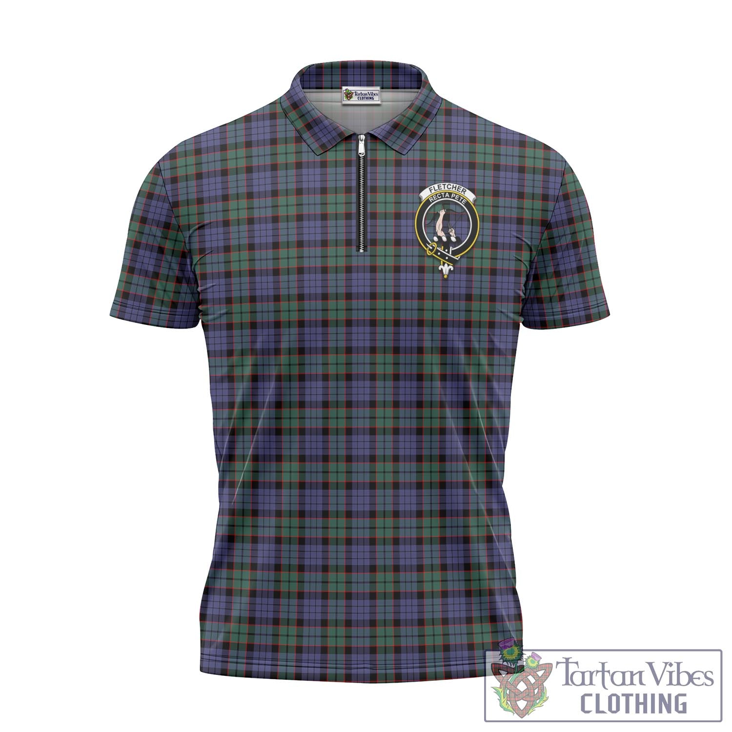 Tartan Vibes Clothing Fletcher Modern Tartan Zipper Polo Shirt with Family Crest