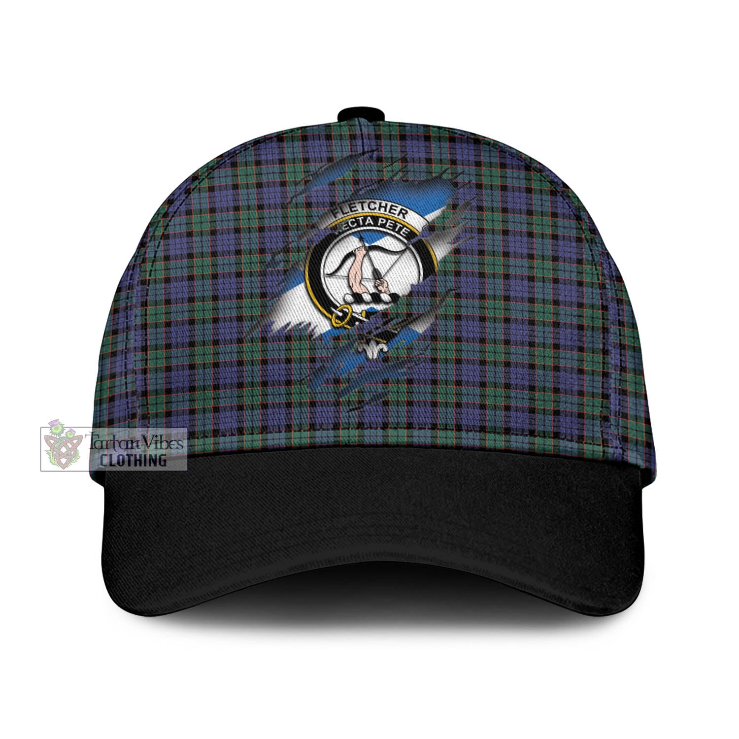 Tartan Vibes Clothing Fletcher Modern Tartan Classic Cap with Family Crest In Me Style