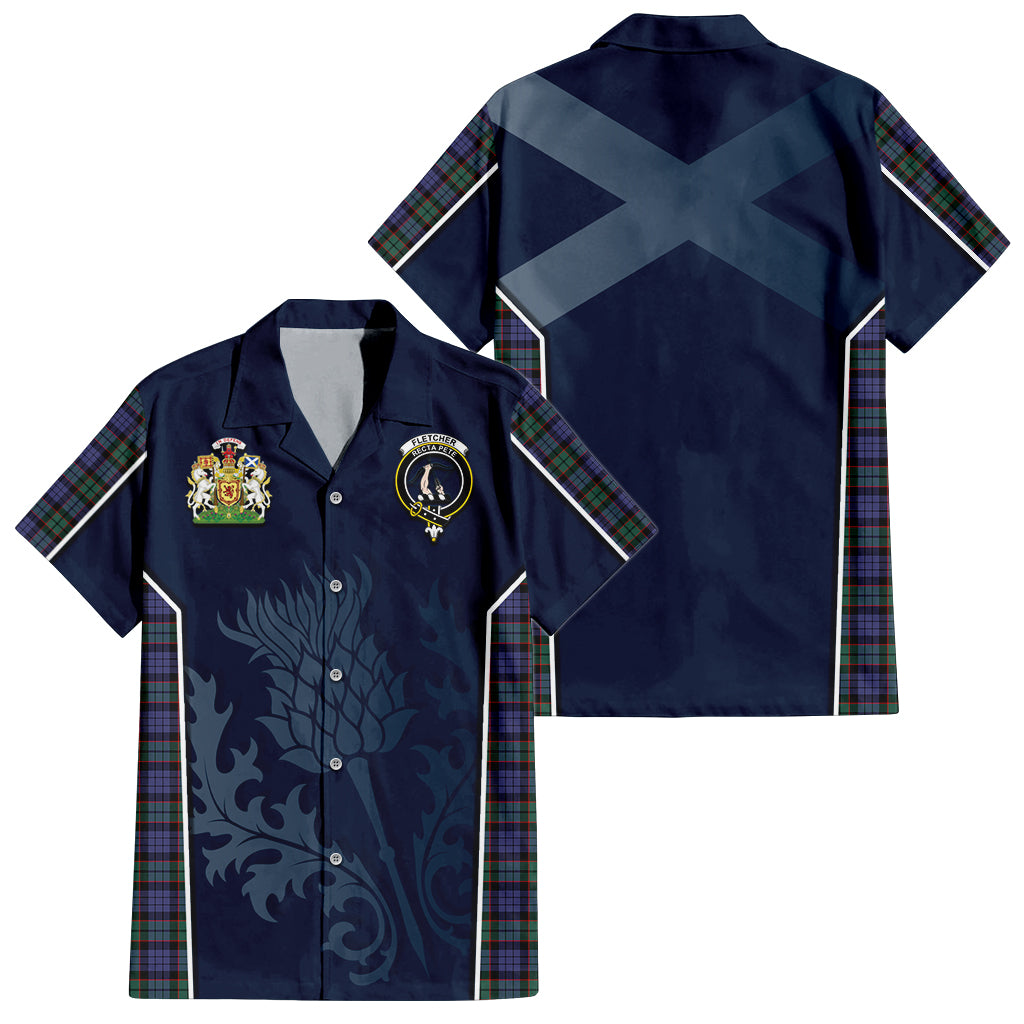Tartan Vibes Clothing Fletcher Modern Tartan Short Sleeve Button Up Shirt with Family Crest and Scottish Thistle Vibes Sport Style