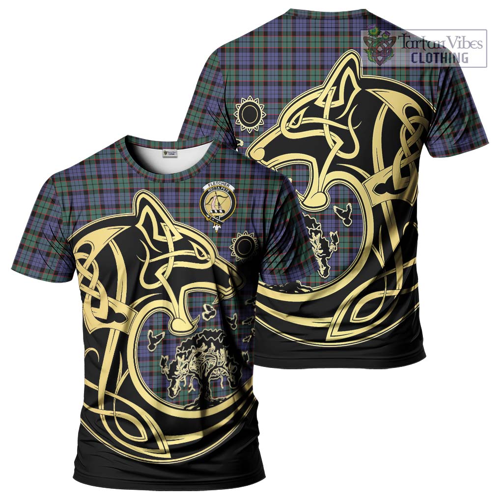 Tartan Vibes Clothing Fletcher Modern Tartan T-Shirt with Family Crest Celtic Wolf Style