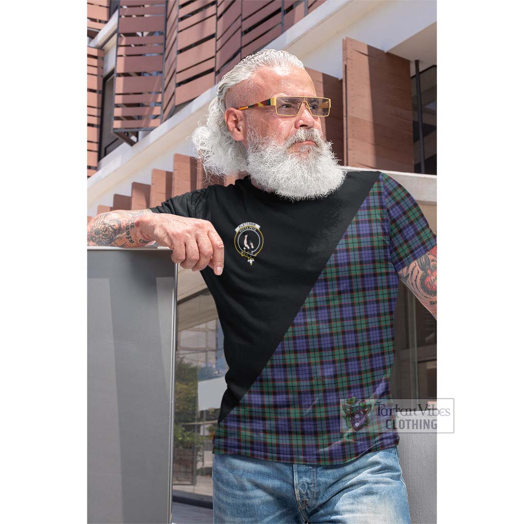 Tartan Vibes Clothing Fletcher Modern Tartan Cotton T-shirt with Family Crest and Military Logo Style