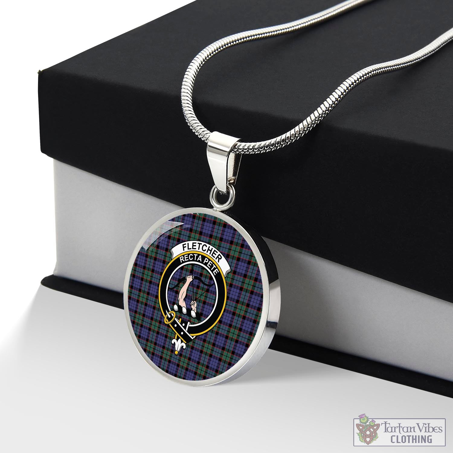 Tartan Vibes Clothing Fletcher Modern Tartan Circle Necklace with Family Crest