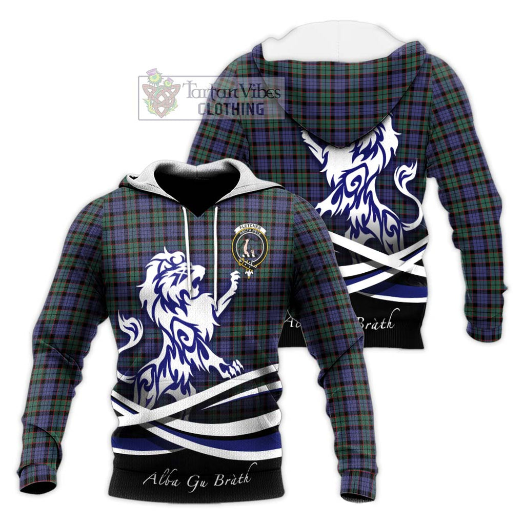 Fletcher Modern Tartan Knitted Hoodie with Alba Gu Brath Regal Lion Emblem Unisex Knitted Pullover Hoodie - Tartanvibesclothing Shop