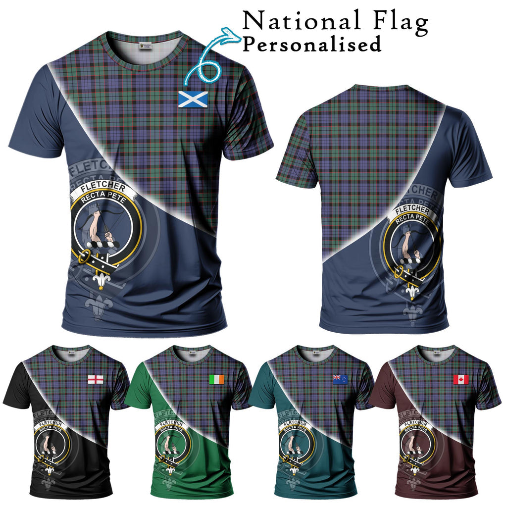 Fletcher Modern Tartan T-Shirt with Personalised National Flag and Family Crest Half Style Kid's Shirt - Tartanvibesclothing Shop