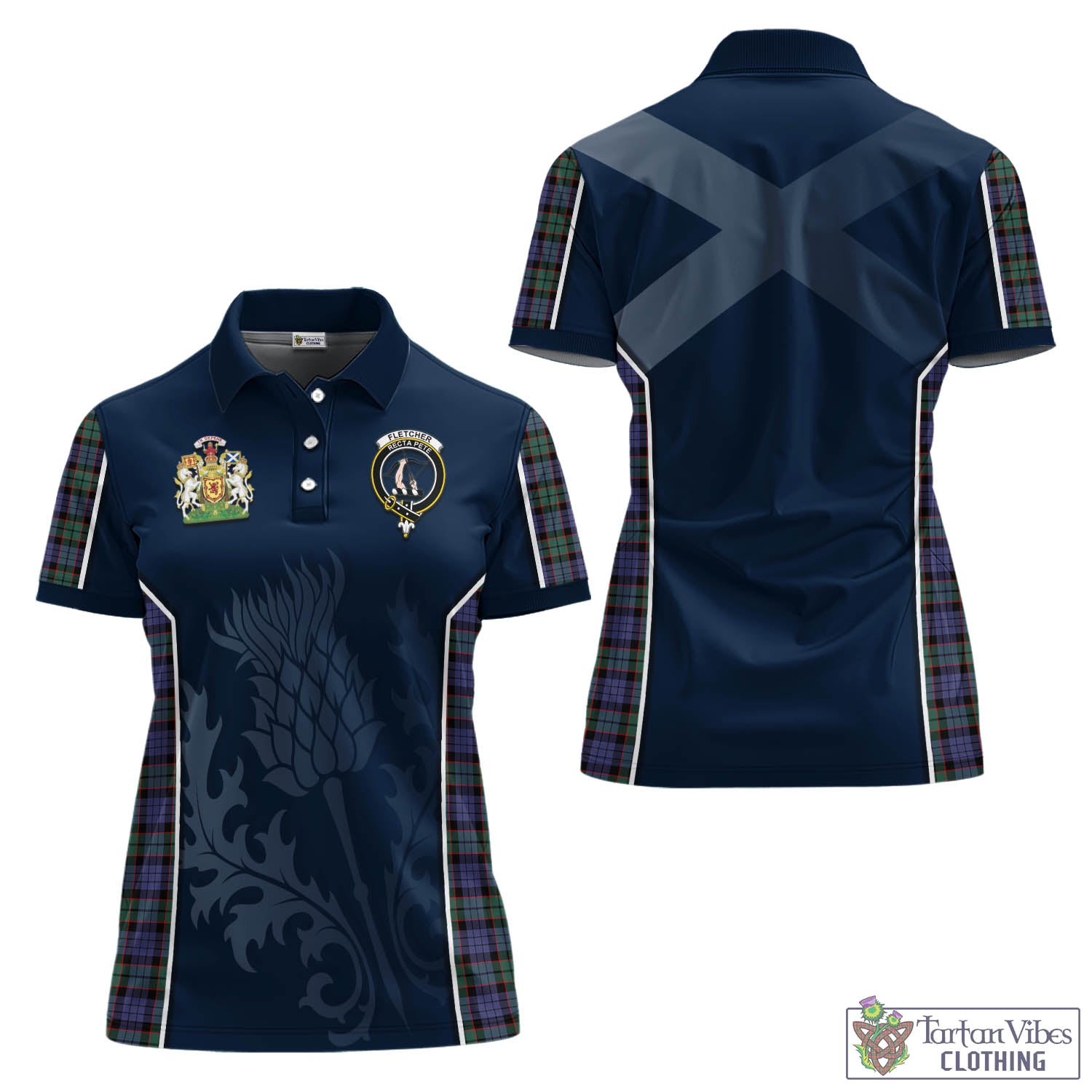 Tartan Vibes Clothing Fletcher Modern Tartan Women's Polo Shirt with Family Crest and Scottish Thistle Vibes Sport Style