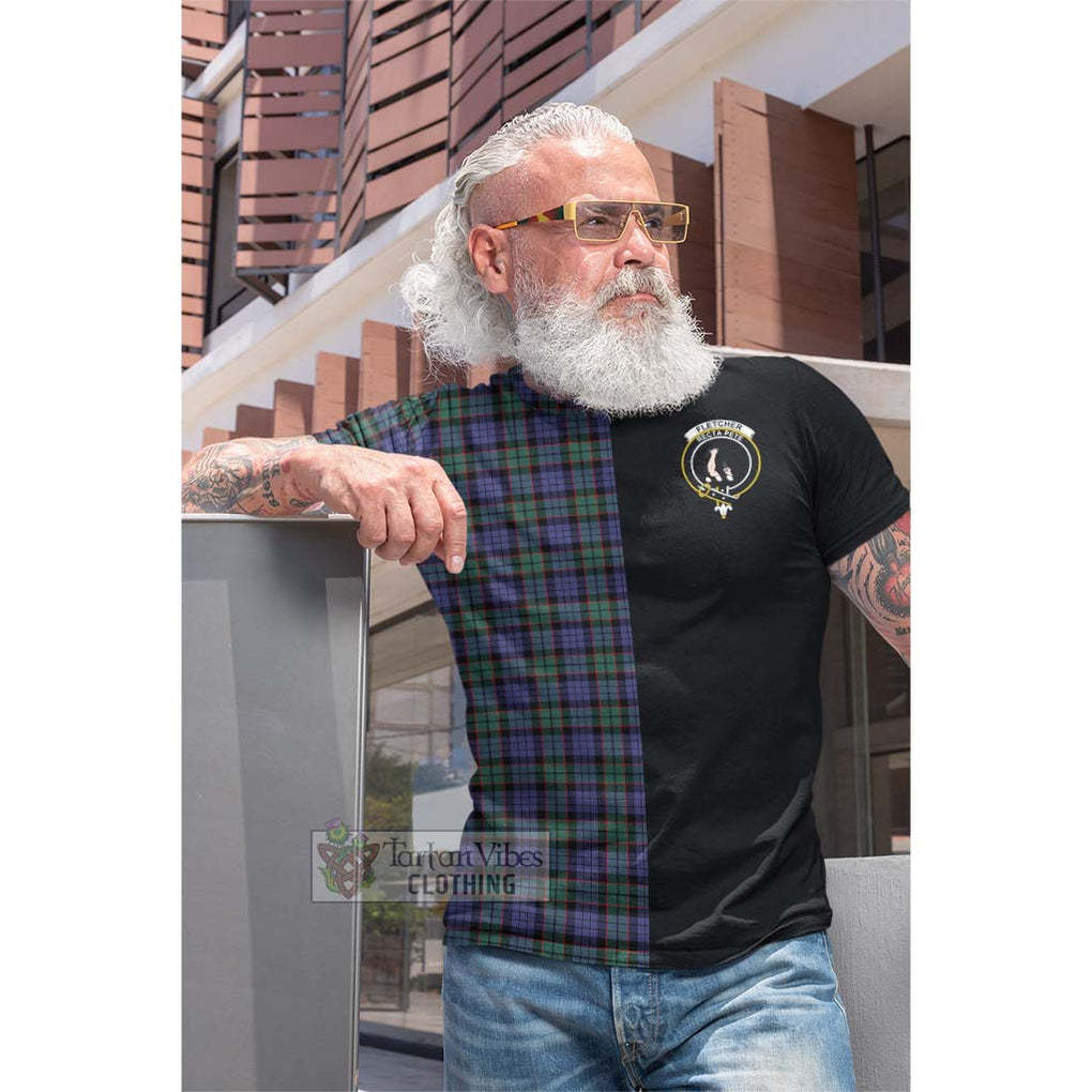 Tartan Vibes Clothing Fletcher Modern Tartan Cotton T-shirt with Family Crest and Half Of Me Style