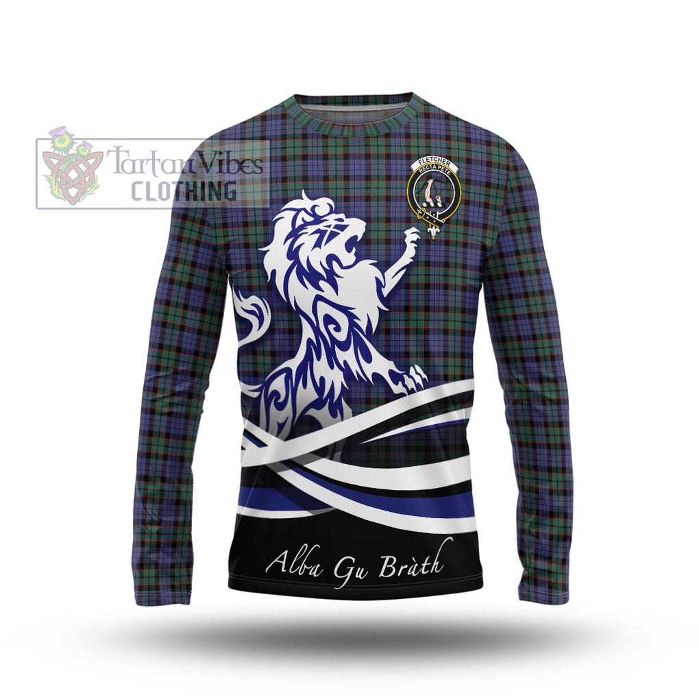 Fletcher Modern Tartan Long Sleeve T-Shirt with Alba Gu Brath Regal Lion Emblem Unisex - Tartanvibesclothing Shop