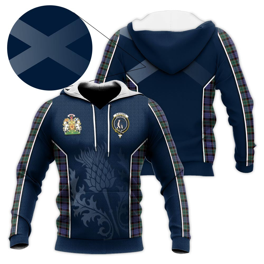 Tartan Vibes Clothing Fletcher Modern Tartan Knitted Hoodie with Family Crest and Scottish Thistle Vibes Sport Style