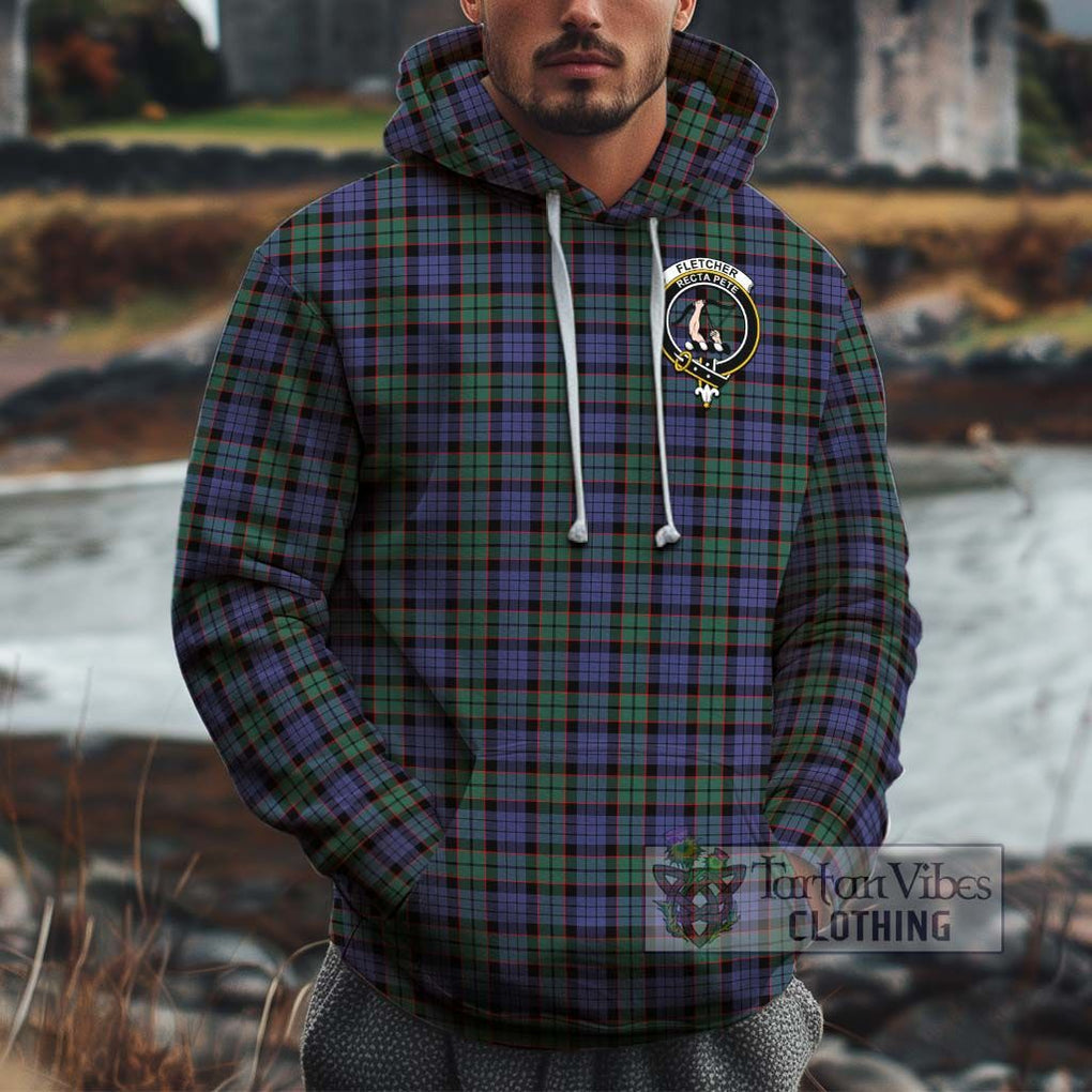 Fletcher Modern Tartan Cotton Hoodie with Family Crest Pullover Hoodie XS - Tartan Vibes Clothing