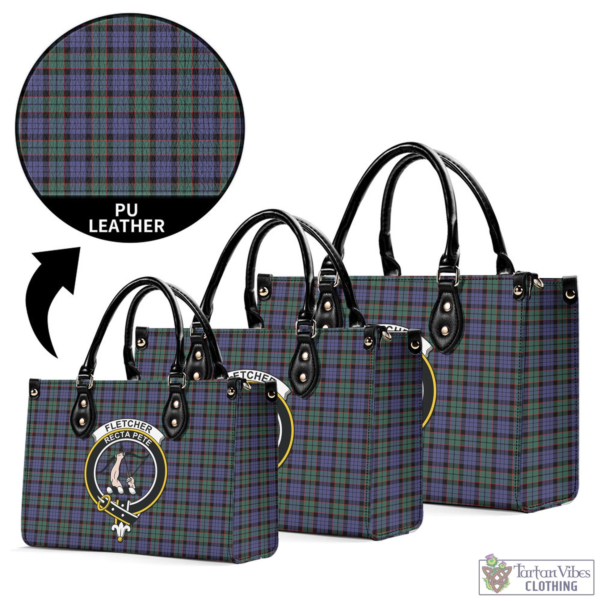 Tartan Vibes Clothing Fletcher Modern Tartan Luxury Leather Handbags with Family Crest