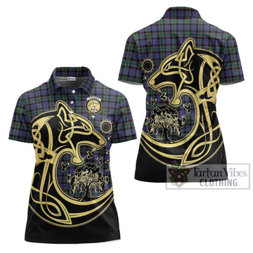 Fletcher Modern Tartan Women's Polo Shirt with Family Crest Celtic Wolf Style